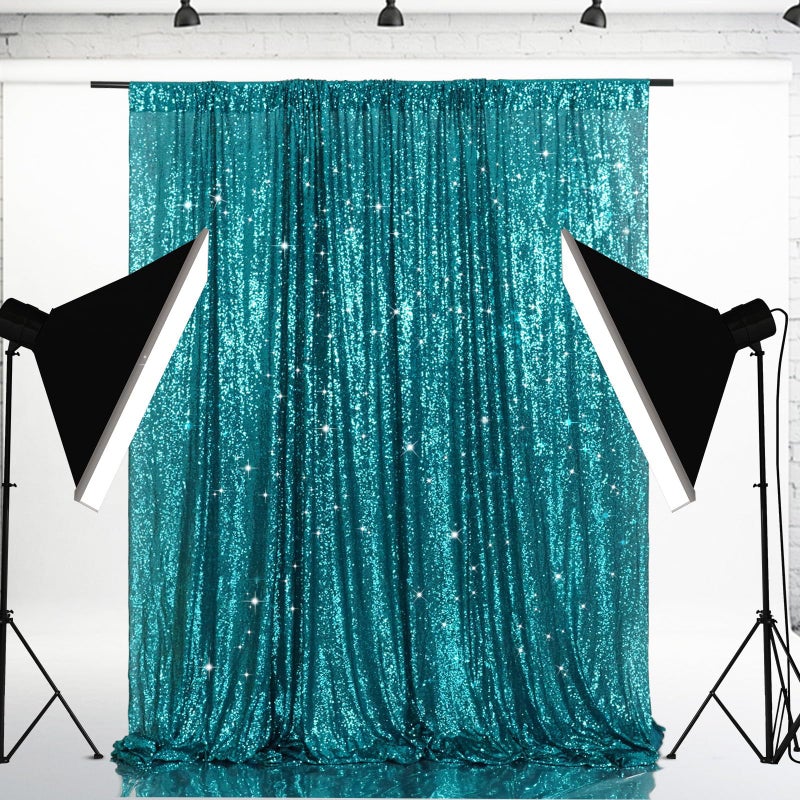 Eternal Beauty Teal Sequin Backdrop, 10x10 Ft Glitter Background Curtains for Shimmer Photography Party Wedding Birthday Back Drop Decor - Image 2